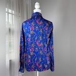 Vintage ‘80s Royal Blue Floral Print Collared Long Sleeve Button Down Blouse Photo 5