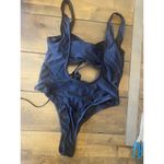 Black One Piece Swimsuit Cutout Front Low‎ Back High Thigh Cut Size Large Photo 3