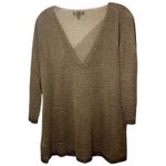 Eileen Fisher Metallic Striped Lightweight Draped Cowl Neck Knit Top Tan Gold L Photo 4