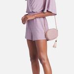 Bebe Flutter Sleeve Metallic Romper XL Purple Photo 2