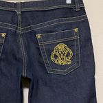 H&M Roberto Cavalli Dark Wash Bootcut Jeans Low Rise Gold Stitching Size 14 Photo 10