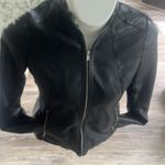 a.n.a faux leather fitted black moto jacket biker zip up size Large lined sexy Photo 4