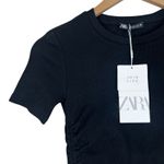 ZARA NWT  Shirt Dress Womens S Black Ribbed Mini Side Tie Bodycon Minimalist Photo 3