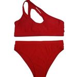 Boutique Womens One Shoulder Two Piece Red Bikini Swimsuit Photo 0