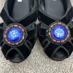 C. Label Size 8 Black Peep Toe Strappy Flats with Beaded Decorative Stone Toe Photo 4
