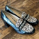 Crown & Ivy Scarlett Black Croc Embossed & Leopard Print Pumps Size 8.5 Photo 0
