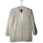 VTG Suzelle 100% Silk Ivory Oversized Boyfriend Blazer Embroidered‎ Jacket Sz 12 Photo 2
