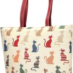 Cat print tapestry tote signare Red Photo 0