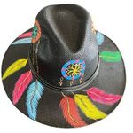 HAT MEXICAN Artisanal Hand Painted Fedora Floral Sombrero Panama Bohemian Black Photo 0