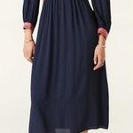 Ba&sh Robe Tanina Navy Blue Embroidered V-Neck Midi Dress NWT Photo 0