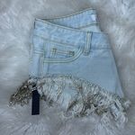 Th. Creasa Denim Short Shorts with Rhinestone Fringe Distressed NWT size Small Photo 1