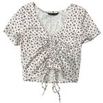 SheIn Womens S Qutie Ditsy Floral Drawstring Front Crop Top Photo 0