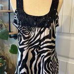 Dusak Designs Womens G/L Black White Zebra Print Embellished Tank Top Size L Photo 0