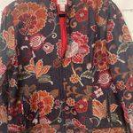 Chico's  Grey Black Deep Red Orange White Floral Jacket Blazer Size 2 Large 12 Photo 2