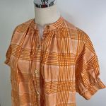 Never A Wallflower Elastic Sleeve Dress Blue Plaid Printed Cotton Orange Size XS Photo 1