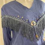 Sas’sa Vintage Fringe Western Shirt Size M Long Sleeve Rodeo Boho #333 Blue Size M Photo 3