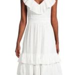 Calvin Klein 🌺 WHITE RUFFLE V-NECK MIDI DRESS SIZE 12🌺 Photo 0