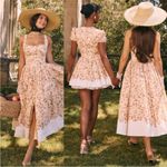 House Of CB  'Alba' Honeyflower Priint Gathered Cotton Midi Dress‎ NWOT Photo 2