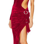 Lovers + Friends Edith Crimson Red Velvet Cut Out Long Sleeve Gown S Photo 0