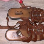 basic editions  brown leather buckle block heel sandals Photo 8