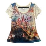 One Fashion Las Vegas Rhinestone Lace Back Graphic Top S/M Y2K Glam Tee Size undefined Photo 0