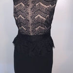 Loft  black lacy dress size 4 sleeveless lace black and tan Photo 0