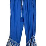 Roller Rabbit Blue Embroidered Trim Cropped Flowy Pants Size XS Photo 0