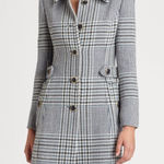 Tory Burch Virginia Glen Plaid Houndstooth Tweed Wool Coat Green Teal White 2 Photo 0
