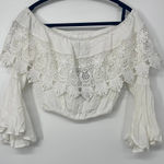 LF CALL ME EDEN WHITE WITH LACE CUTOUT DESIGN BELL SLEEVE CROPPED TOP MEDIUM Photo 1