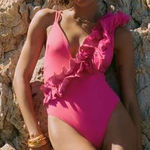 ZARA Pink Ruffle One piece Swimsuit Photo 0