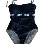 DKNY NWT Womens One Piece Swimsuit Black White Strapless Option Built In Bra XXL Photo 3