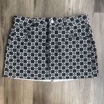 PacSun  Black White Check Flowers Mini Denim‎ Skirt Raw Hem Pockets Skater Sz 25 Photo 0