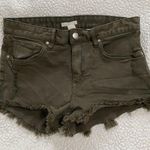 H&M Olive Green Jean Short Shorts Distressed Frayed Hem Photo 0