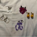 Lot of 5 Pairs Clip On Earrings Gold Silver Tone Purple White Yellow Red Beads Photo 2