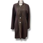 Eileen Fisher  Size M L Brown Merino Wool + Lamb Leather Coatigan Jacket Coat Photo 1
