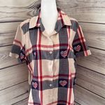 Vintage 5th of July American Flag Plaid Short Sleeve Button Down Shirt Blue Photo 0