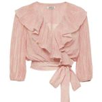 Amur 💕💕 Naya Ruffled Wrap Top Lemon Peach Rose Lace Small Puff Sleeve Crop Top Photo 8