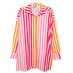 Beach Riot  Alexa Orange Pink Stripe Long Sleeve Swim Cover Up Women's Large / XL Photo 1