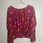 Free People  Maroon Floral Boho Ruffle Sleeved‎ Top | Medium Photo 5