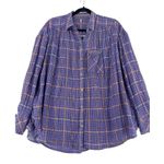 Free People Katie Bird Button down Blouse Blue Size s/m plaid metallic stripe Photo 2