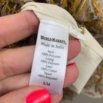 World Market Paisley Pleated Long Sleeve Tassels Tan/Mustard/Pink Midi Dress Size M Photo 3