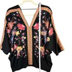 Rose + Olive Kimono Top Womens M Black Floral Dolman Relaxed Artisan Boho Chic Size M Photo 8