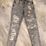 American Eagle Mom Jeans Acid Wash Distressed Ripped Gray Denim Size 2 Photo 0