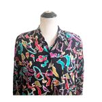 Diane Von Furstenburg Vintage Novelty Hats Feather Button Down Shirt XL Artsy Black Photo 3
