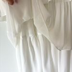 Off the Shoulder White Tiered Flowy Midi Dress Bridal Shower Wedding Maternity Size M Photo 2
