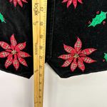 Karen Scott Sport Vest M Black Velvet Plaid Poinsettia Embroidered Christmas Vtg Photo 3