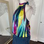 BCX Early 2000's Cinched Multi Colorful Satin High Neck Tie Halter Top L Photo 1