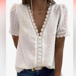 Amazon Women’s Chiffon Lace V-Neck Short Sleeve Top in White Photo 0