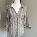 Unique spectrum Striped Beige Button-Up Blouse Size L Photo 2