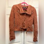 Lulus Ready For Anything Rust Orange Suede Moto Jacket size small biker jacket Photo 5
